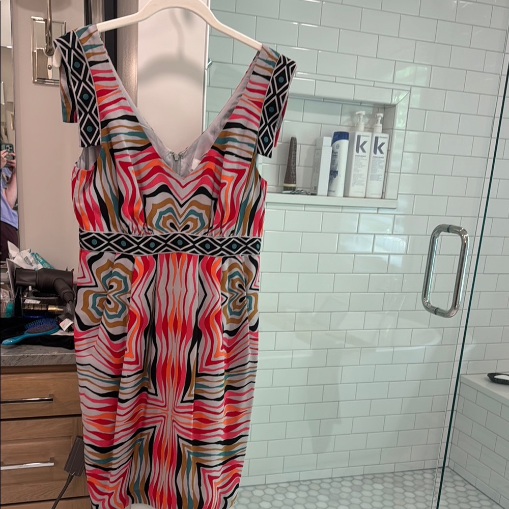 Tibi Red and Black Sheath Dress V-Neck Sleeveless